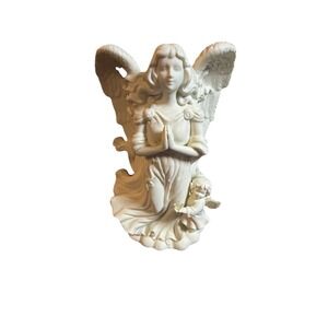 PartyLite Angel of Peace Praying Cherub Child Dove Taper Candle Holder 8"